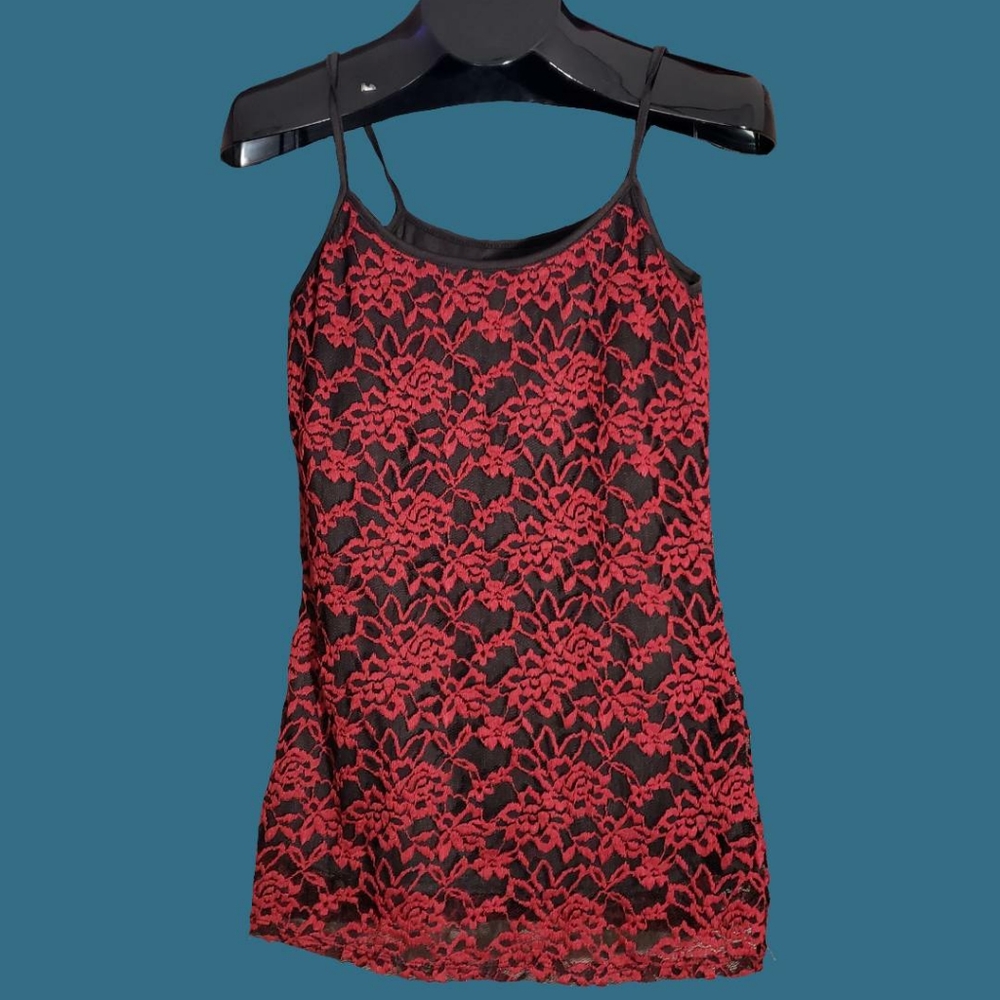 Alloy Apparel Red & Black Lace Two Layered Tank